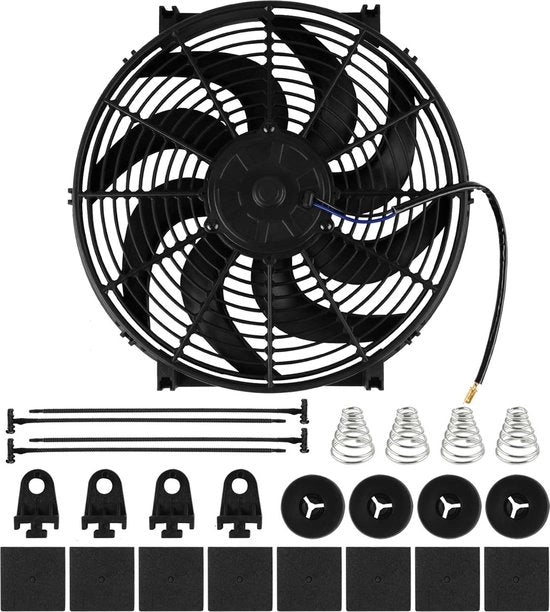 Ventilatore elettrico 12V 90W 14 pollici, universale, con set di montaggio per auto e camion, ventilatore di raffreddamento.