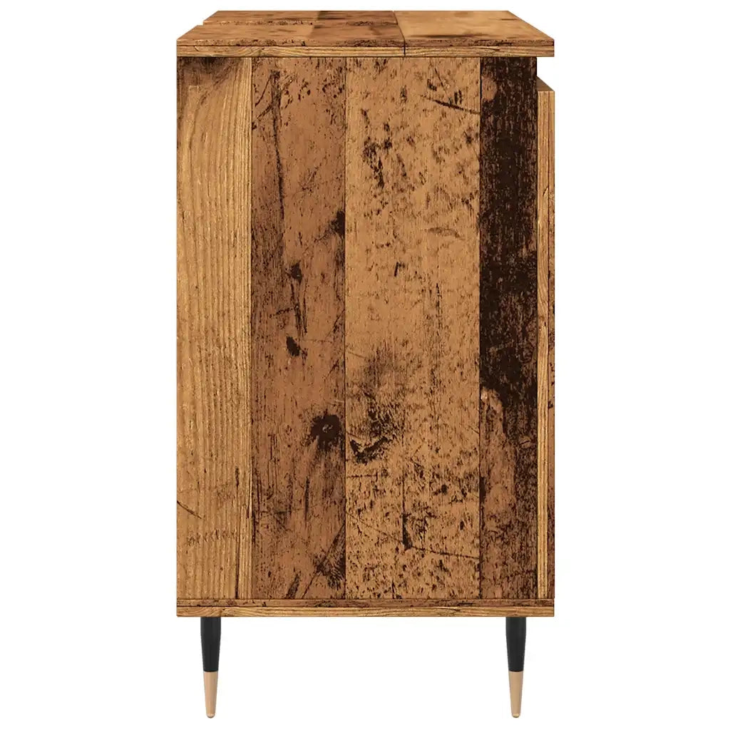 Mobiletto da bagno in stile industriale in legno anticato 58 x 33 x 60 cm con ampio spazio contenitivo finitura opaca effetto legno anticato 02_0051094