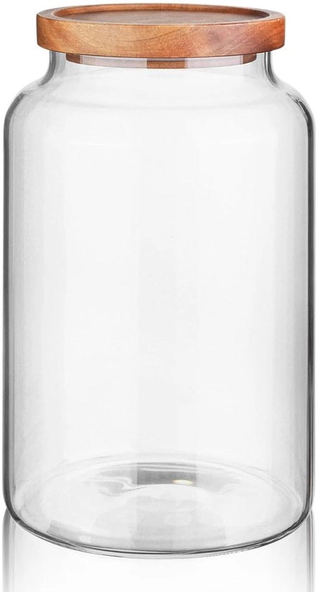 Contenitore di magazzino in vetro con coperchio in legno - ermetico - 2600 ml - collo largo