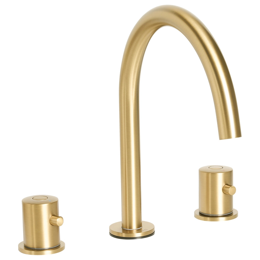 Rubinetto miscelatore per lavabo in ottone oroa due maniglie con beccuccio curvo Accessori bagno Bagno