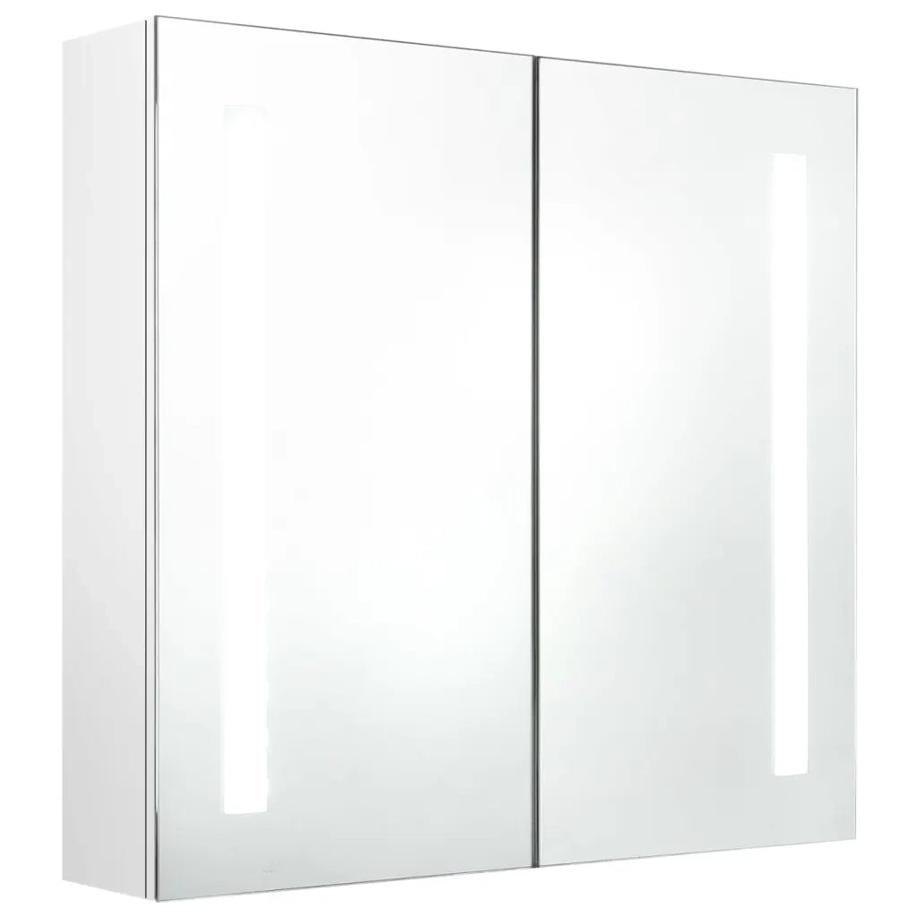 Armadietto Bagno con Specchio e LED Bianco Lucido 62x14x60 cm cod mxl 58961