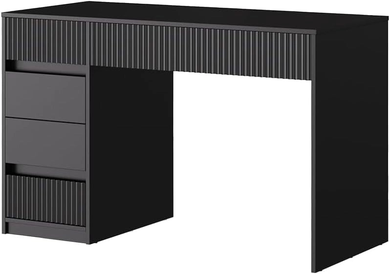 Scrivania Omira, Nero, 120 x 55 cm con 5 cassetti, adatto come postazione di lavoro per home office e studio