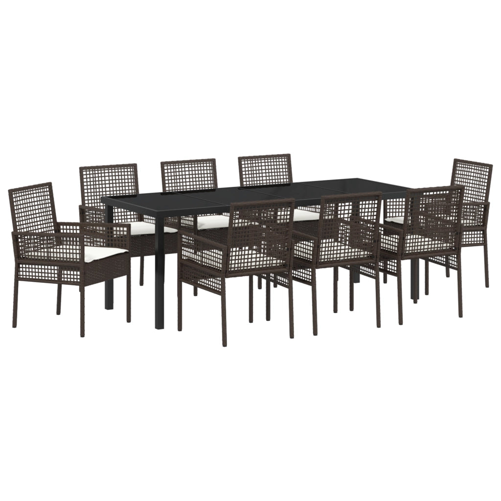 Set Pranzo Giardino 9 Pezzi con Cuscini Vimini Marrone