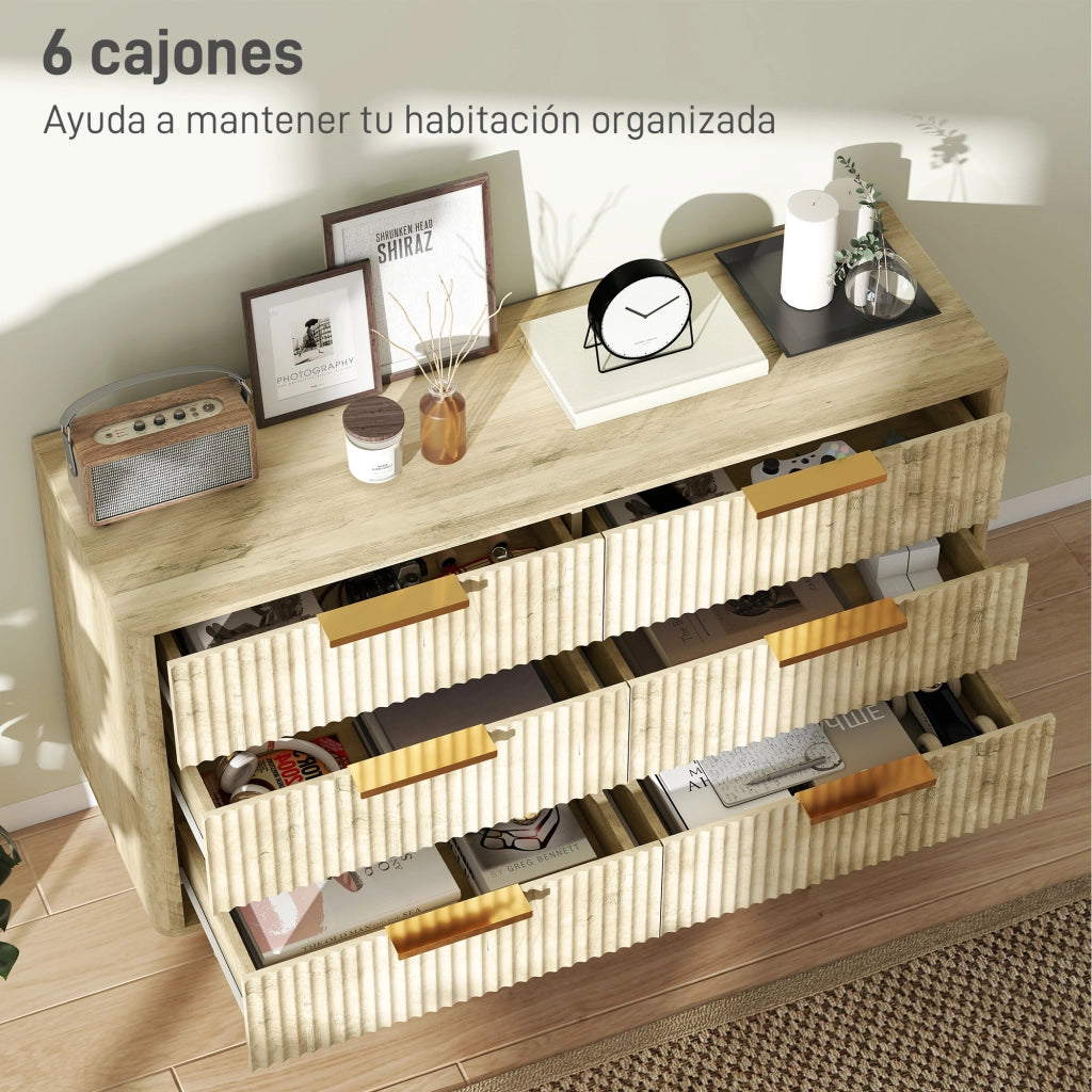 Cassettiera 6 Cassetti Stile Strie Salone Corridoio ¨C Zephmum ¨C 62x35x105 cm Rovere