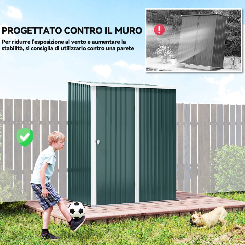 Casetta da Giardino 161,5x94,5x196 cm Porta Attrezzi con Catenaccio in Acciaio Verde