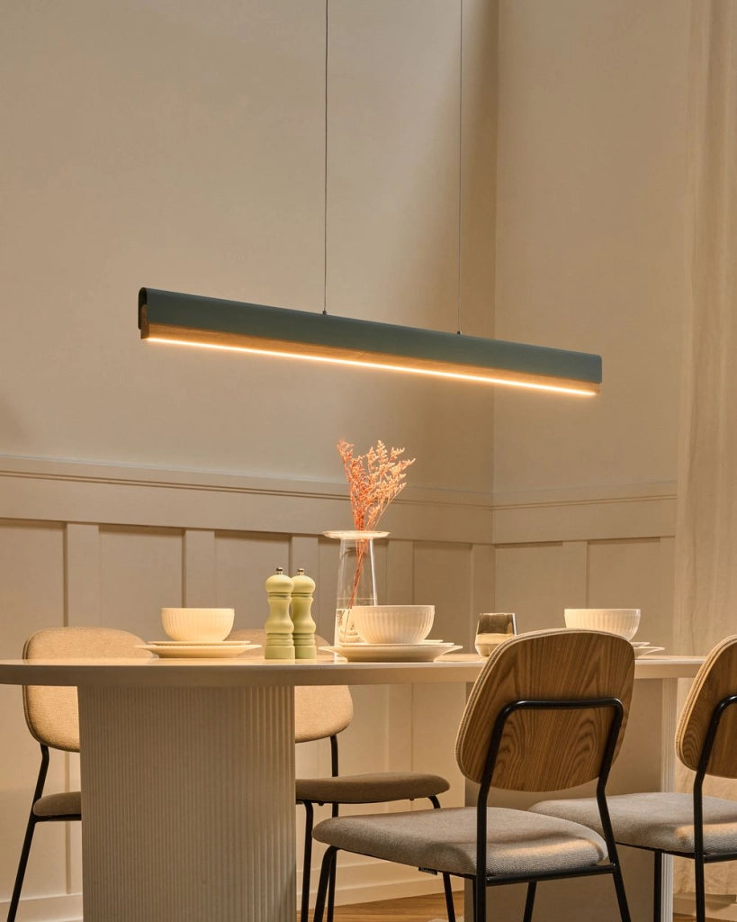 Lampada a sospensione a LED, base in ferro color verde menta paralume in legno, stile scandinavo dimmer da soffitto lunghezza del cavo regolabile
