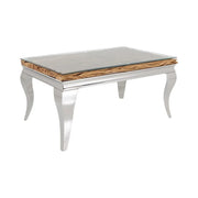 Tavolino basso VELENA 100 cm in teak con vetro temperato – Piedi cromati design barocco