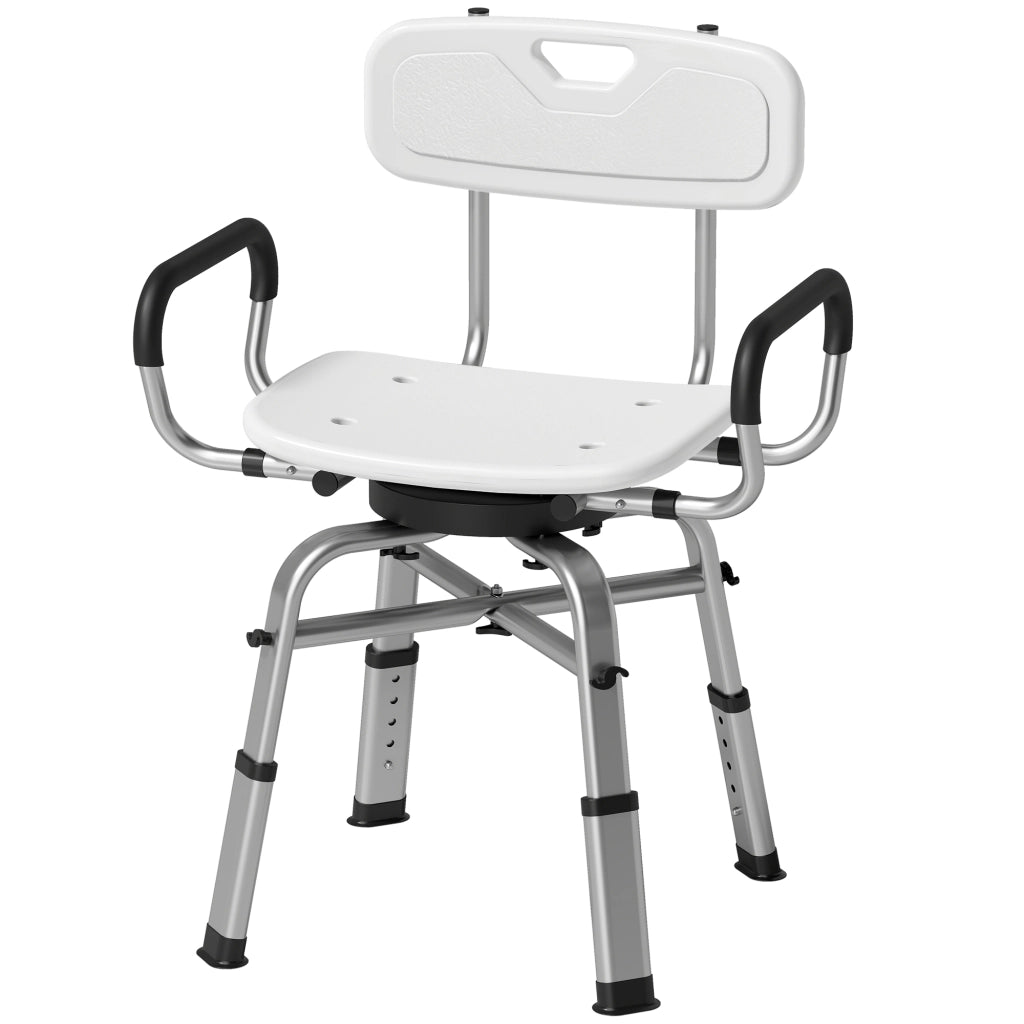 Sedia per Doccia Girevole ad Altezza Regolabile con Braccioli. Schienale. Capacit¨¤ 150 kg. Bianco