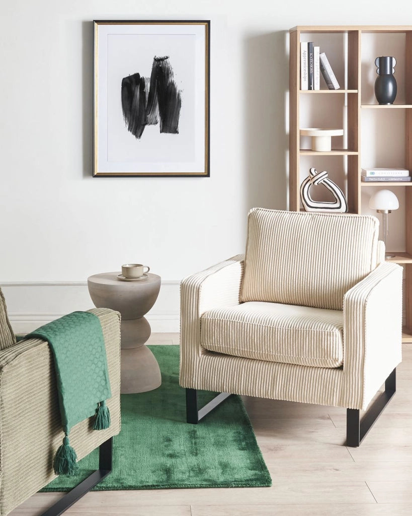 Poltrona in velluto a coste beige chiaro Soggiorno stile Moderno contemporaneo