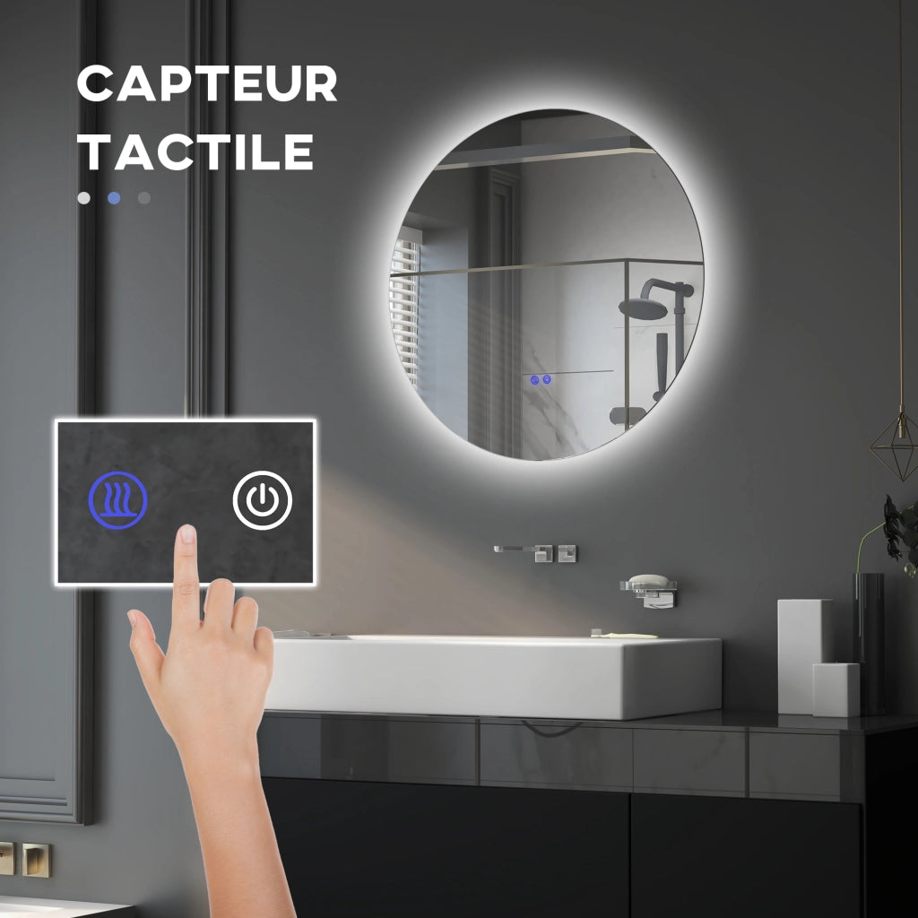 Specchio da bagno LED rotondo con antibu¨¦e ¨C zephmum ¨C 60 cm grigio