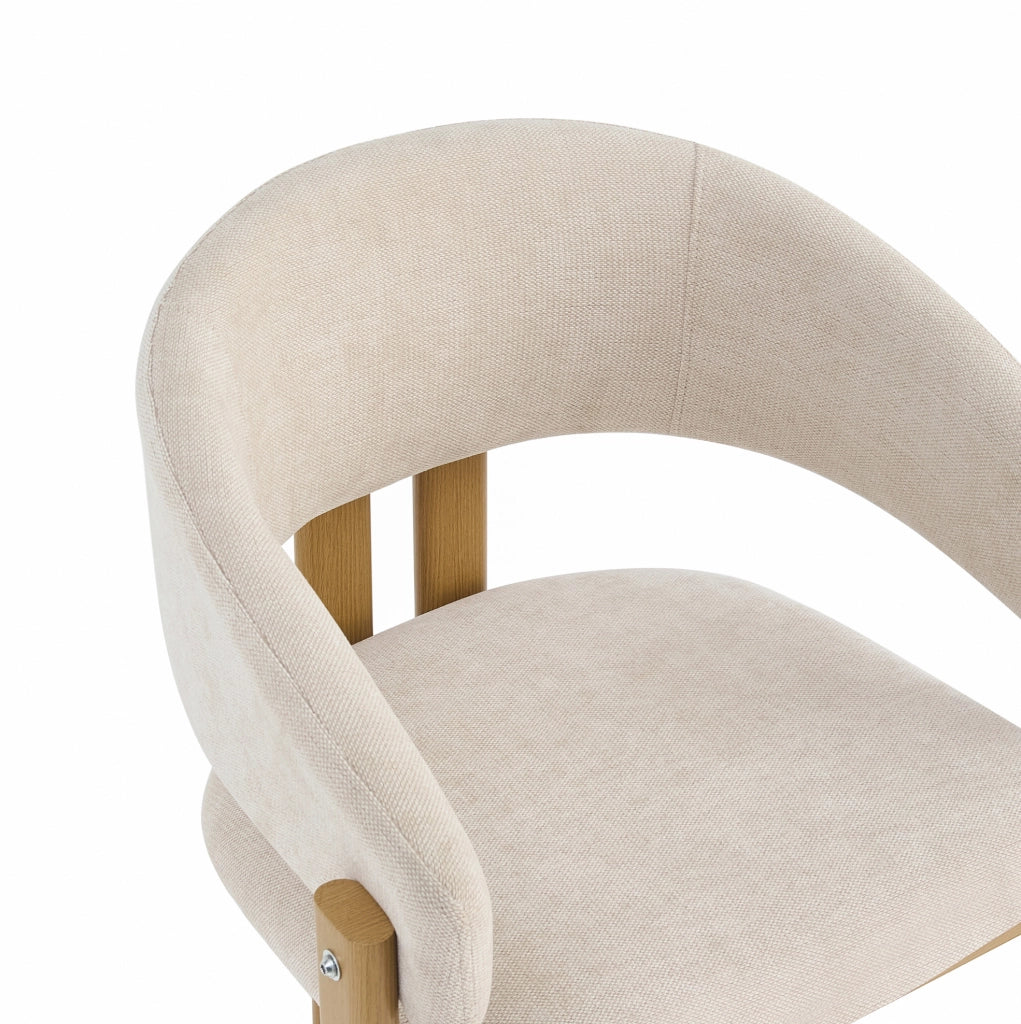 SEDIA con braccioli Set da 4 pezzi Metallo effetto legno e Lino Beige