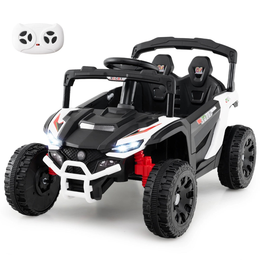 Auto elettrica 12V per bambini 3 velocit¨¤ luci LED clacson e sospensioni a molla, UTV fuoristrada con telecomando Bianco-Macchinine giocattoli