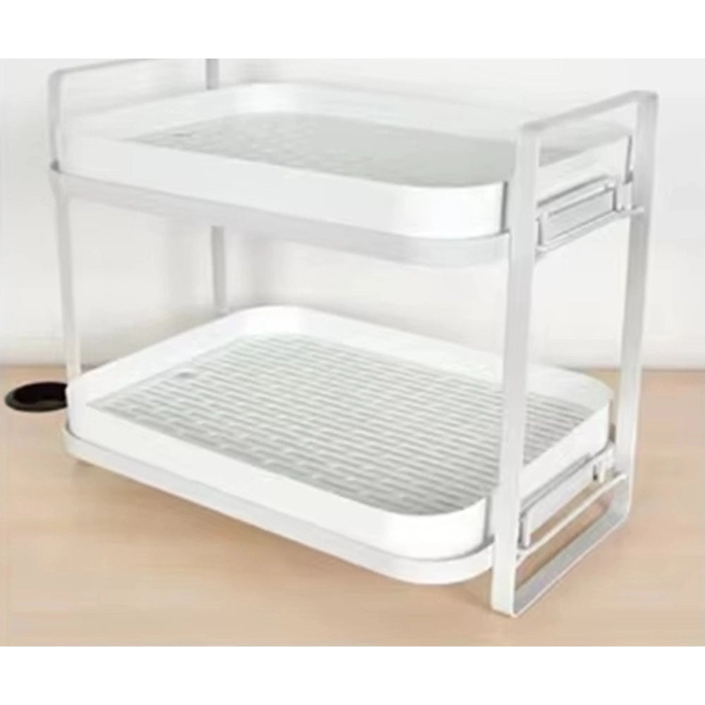 Trade Shop - Scolapiatti Mensola Con 2 Ripiani Impilabili Organizer In Metallo Con Vassoio Drenaggio -