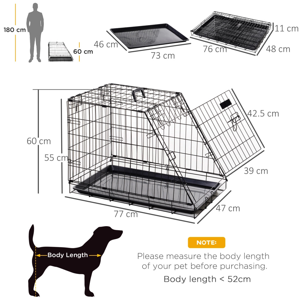 Easycomfort Trasportino per Cani in Metallo e PP, Gabbia per Cani a Trapezio per Auto con Maniglia, 77x47x55cm Nero