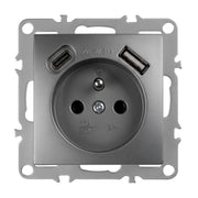 Presa Singola Con Messa A Terra + Usb-a Usb-c Oste Jnh004-g Grey
