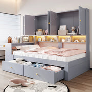Letto per bambini 90x200 cm con scrivania; LED e prese; 2 cassetti e vani contenitore; MDF grigio
