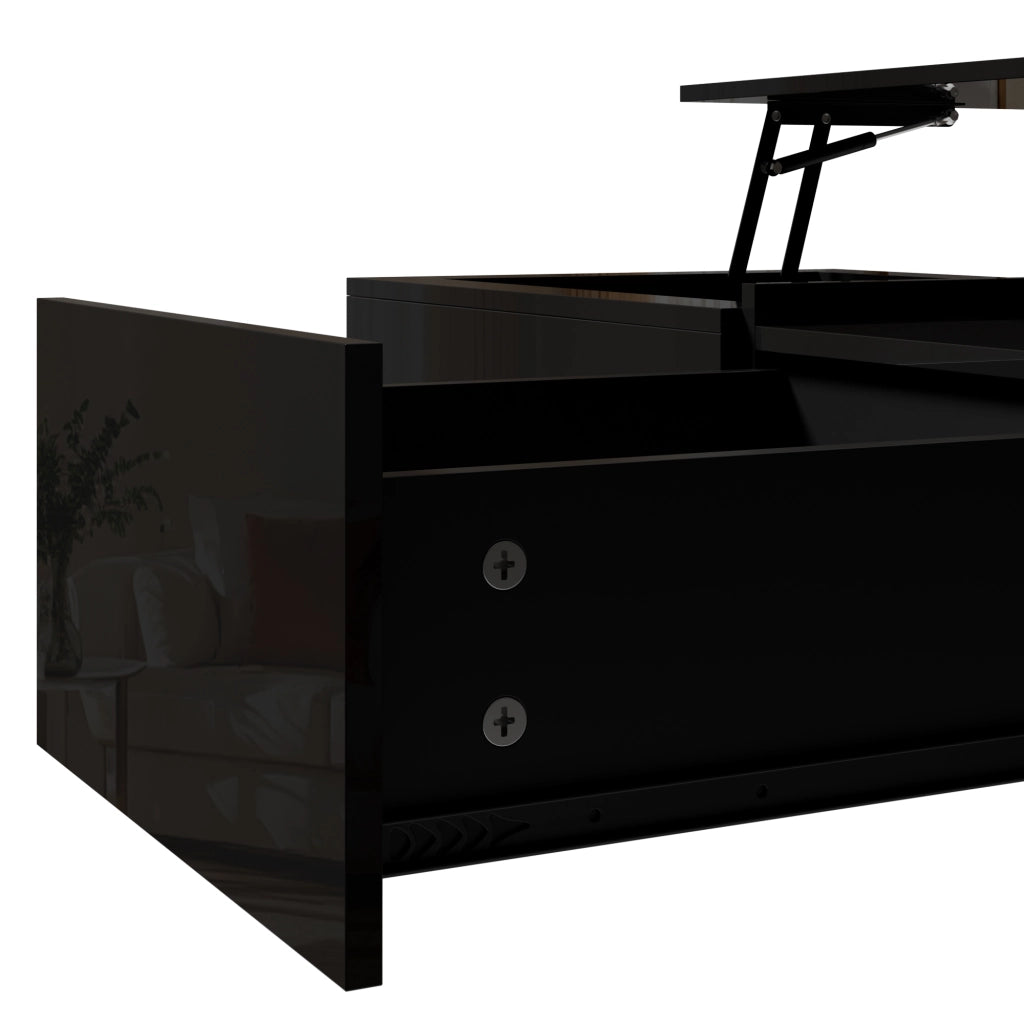 Tavolino basso sollevabile con 1 cassetto e vano nascosto piano regolabile finitura lucida per soggiorno in MDF nero