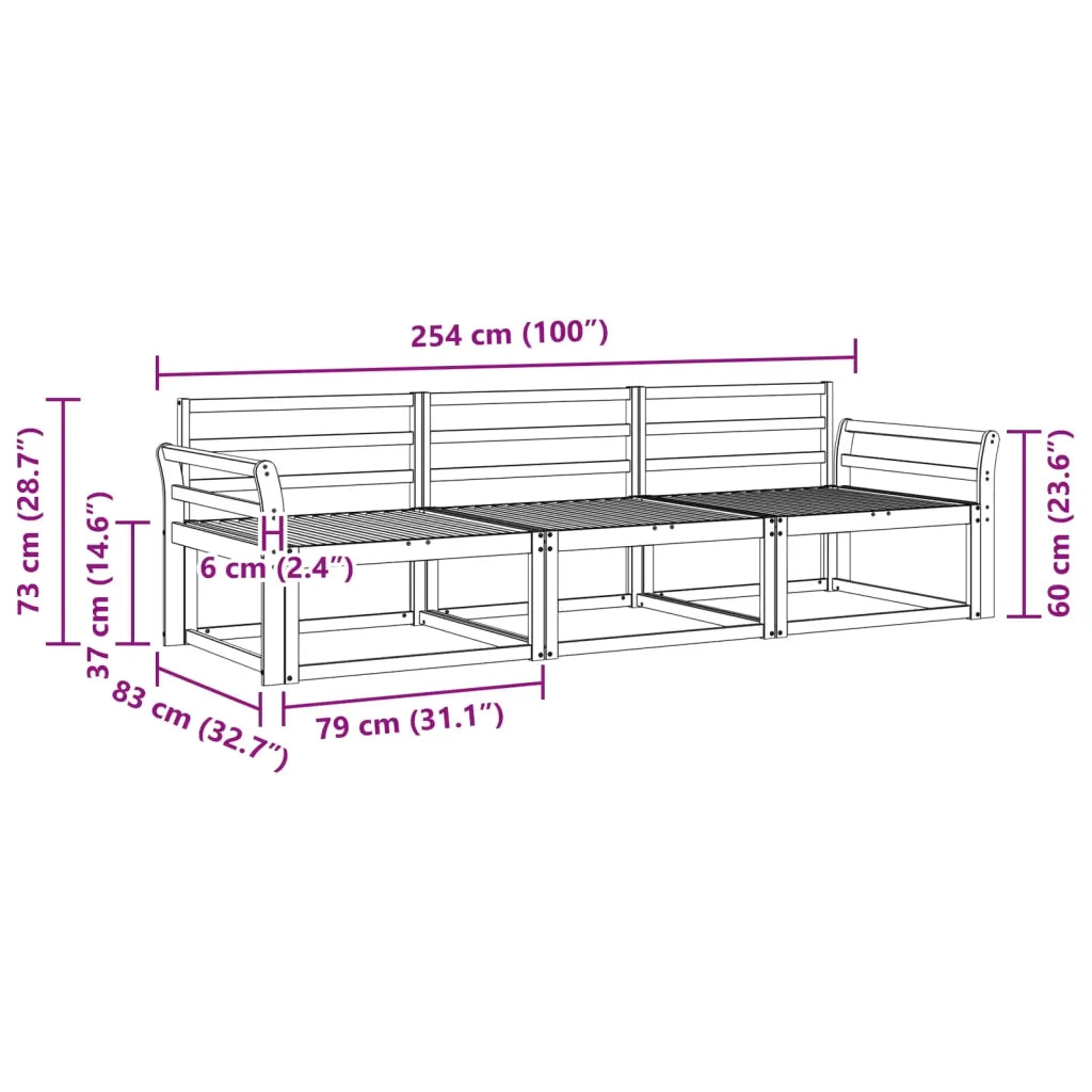 Set di divani da esterno 3 pcs Bianco 254 x 83 x 73 cm 3385988