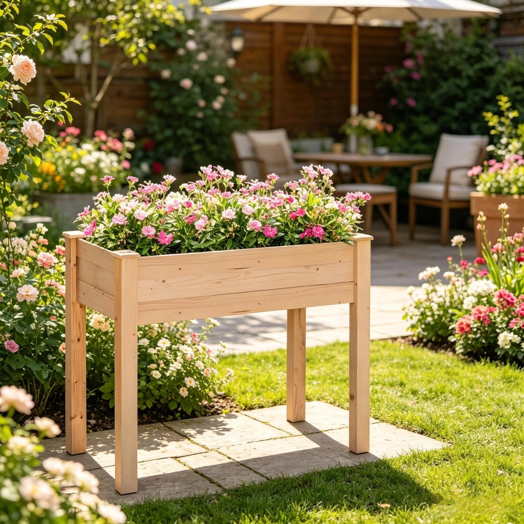 FIORIERA RIALZATA 86x46x76 cm Legno naturale con tessuto non tessuto
