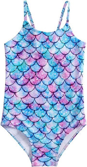 Costume da bagno per ragazze con disegno di balene marine e stelle - Verde/Rosso - Taglia 110 - Stile a slancio - Abbigliamento da nuoto per ragazze