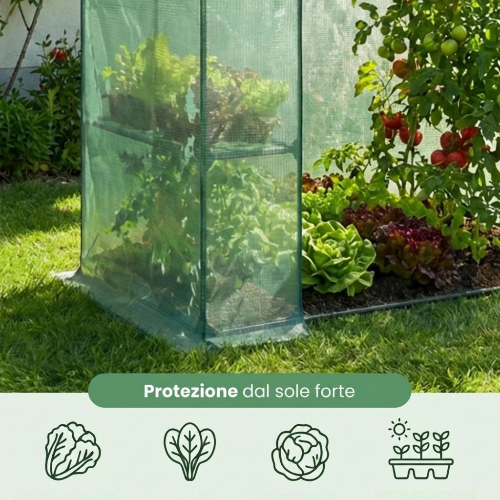 Mini serra da giardino a casetta con struttura in metallo e telo in PE con ripiani 1 porta Verde 143x73x195 cm