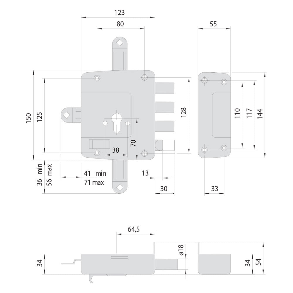 SERRATURA DA APPLICARE TRIPLICE PER LEGNO ART. 561 E 60 Dx  - CISA