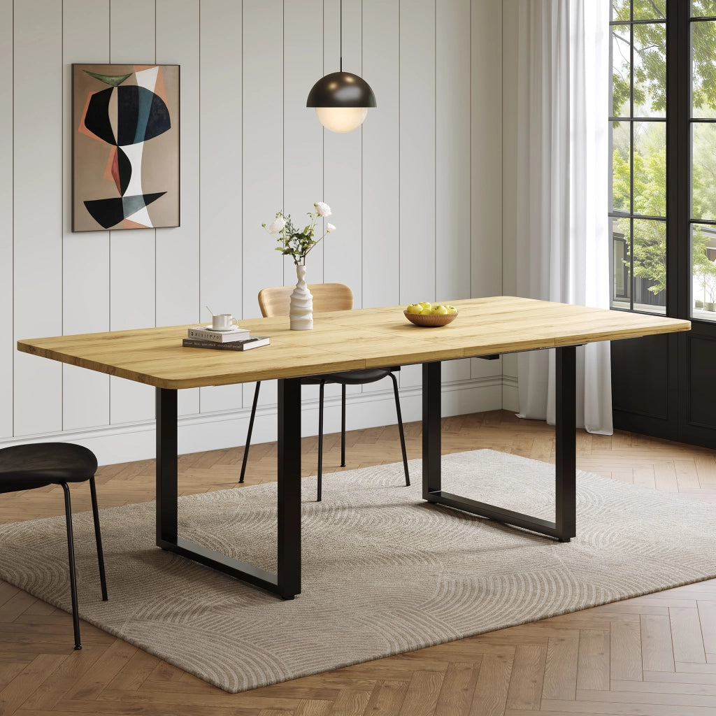 Tavolo da pranzo allungabile 140/180/220x80 cm; rettangolare per 6-10 persone; gambe in metallo; effetto legno naturale