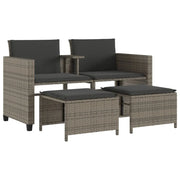 Divano Giardino 2 Posti-Sofa da giardino con Tavolo e Sgabelli Grigio Polyrattan