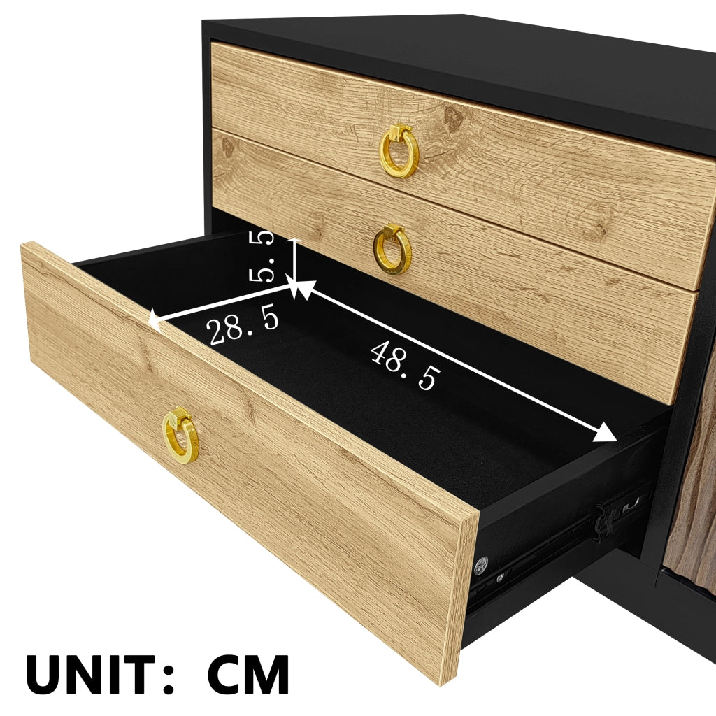 Mobile TV Lowboard con Ante e Cassetti ¨C MINIMAL ¨C Legno e Nero