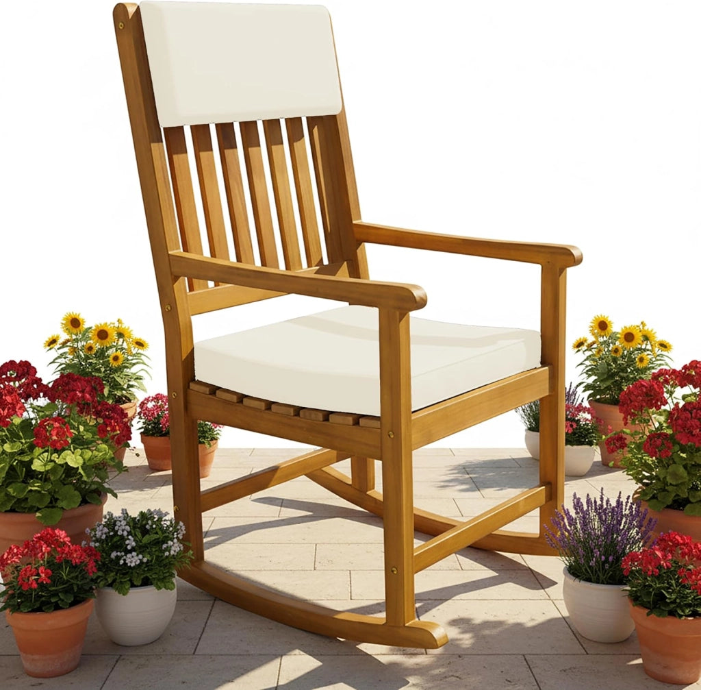 Deuba Sedia a dondolo cuscini icnlusi legno d' acacia relax seggiola basculante da giardino veranda mobili da esterno