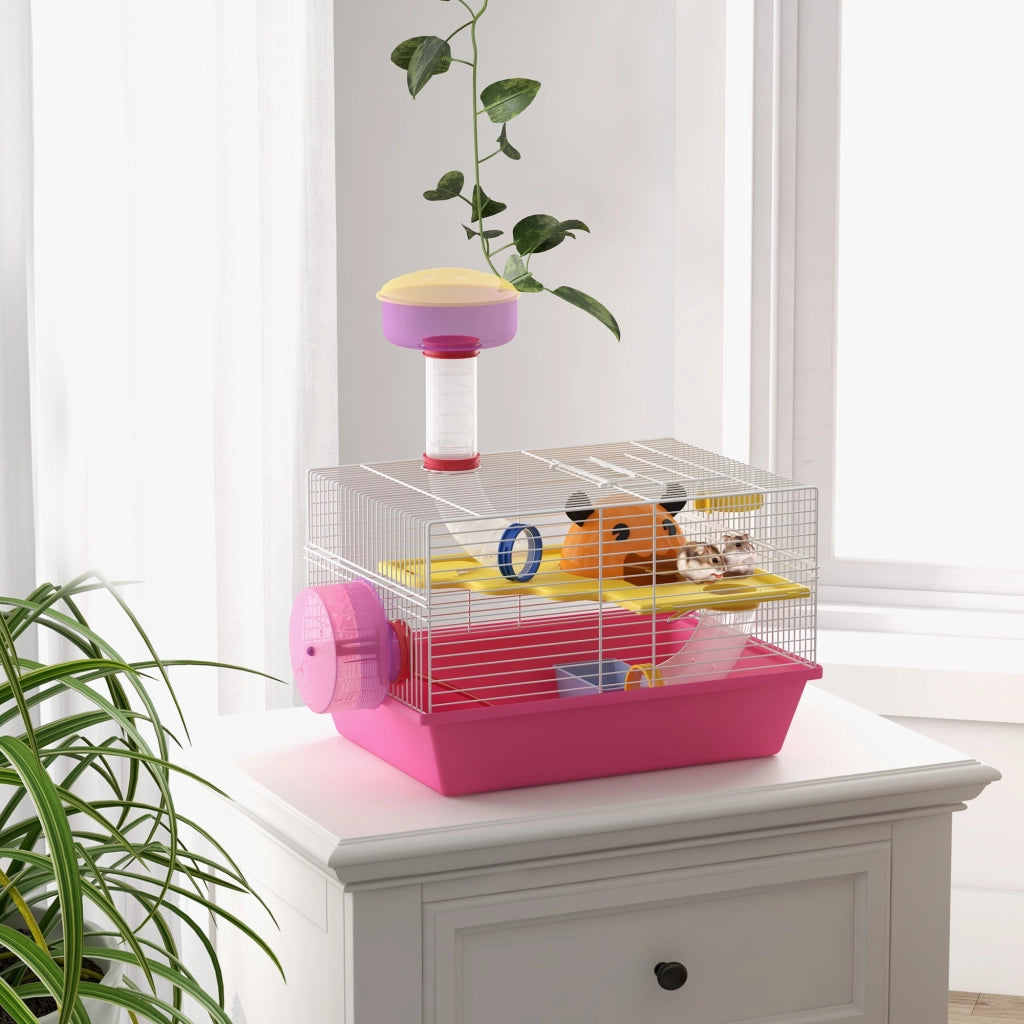 Gabbia per criceti e roditori con accessori ¨C zephmum ¨C rosa 34x27x25 cm
