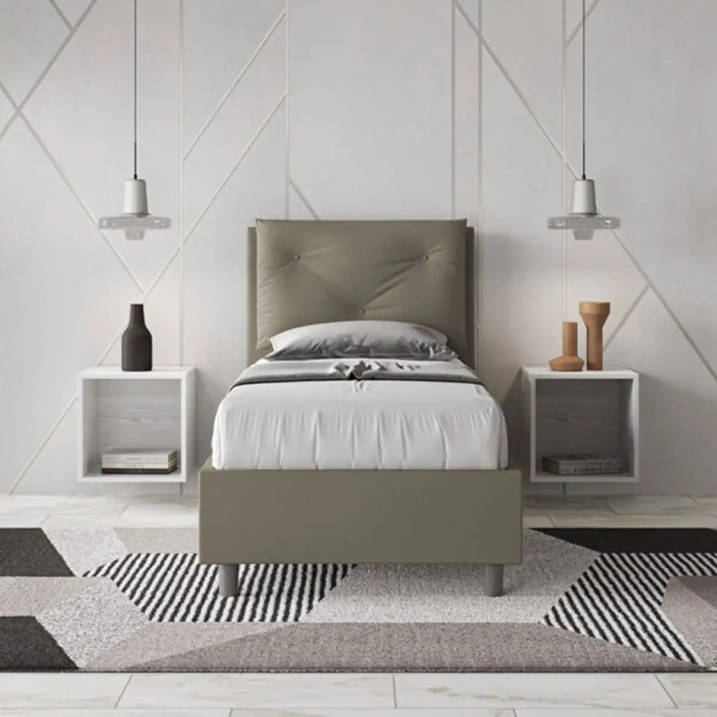 Letto singolo senza rete imbottito 80x210 similpelle cappuccino Appia