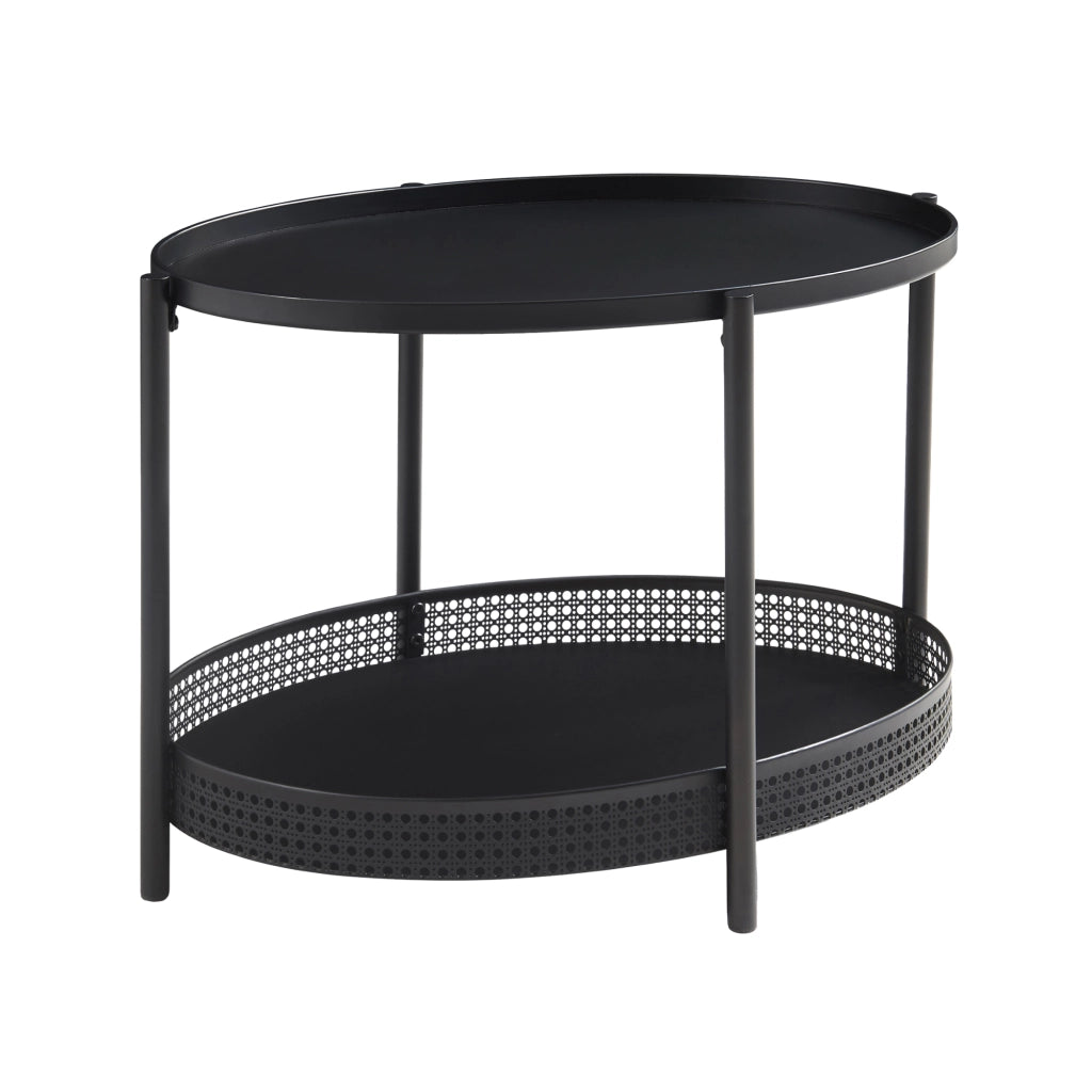 Tavolino da caffè Jäller con Doppio Ripiano e Bordi 66x51x44 cm Nero [en.casa]