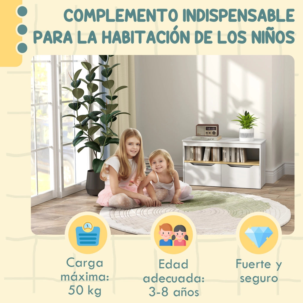 Scaffale per giocattoli bambini ¨C zephmum ¨C 2 cassetti, bianco, 80x30x45 cm