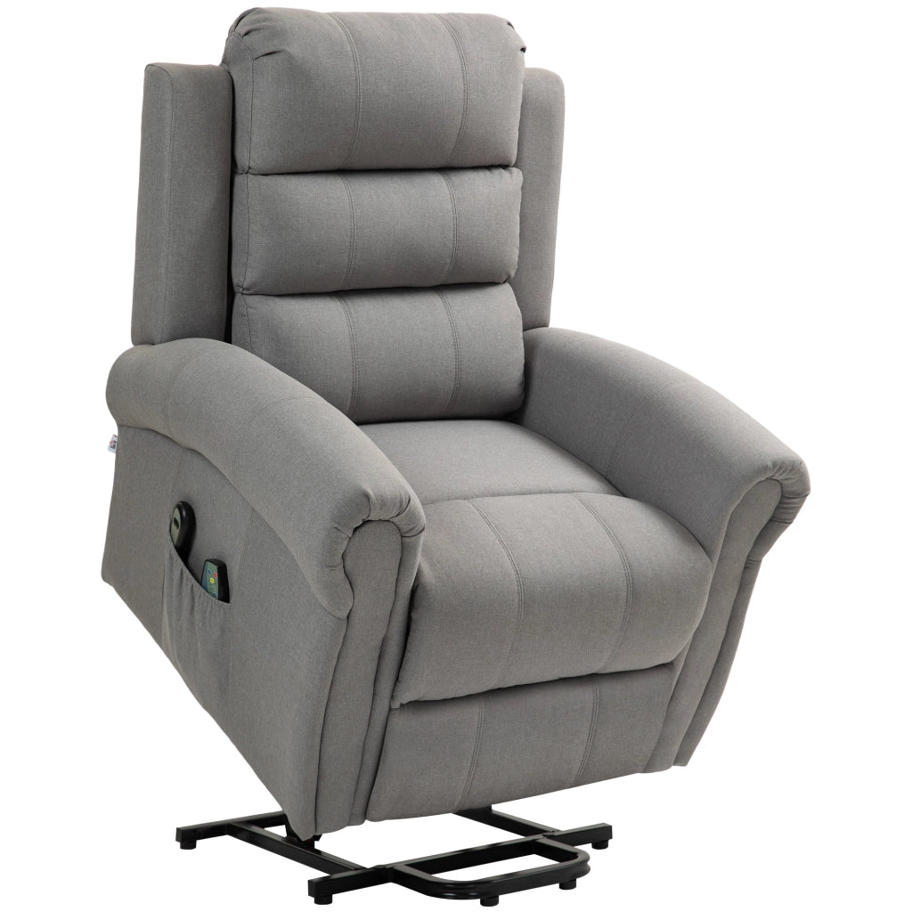 Poltrona Relax Elettrica con Sollevamento, Massaggio, Riscaldamento e Funzione Reclinabile, Grigio Chiaro
