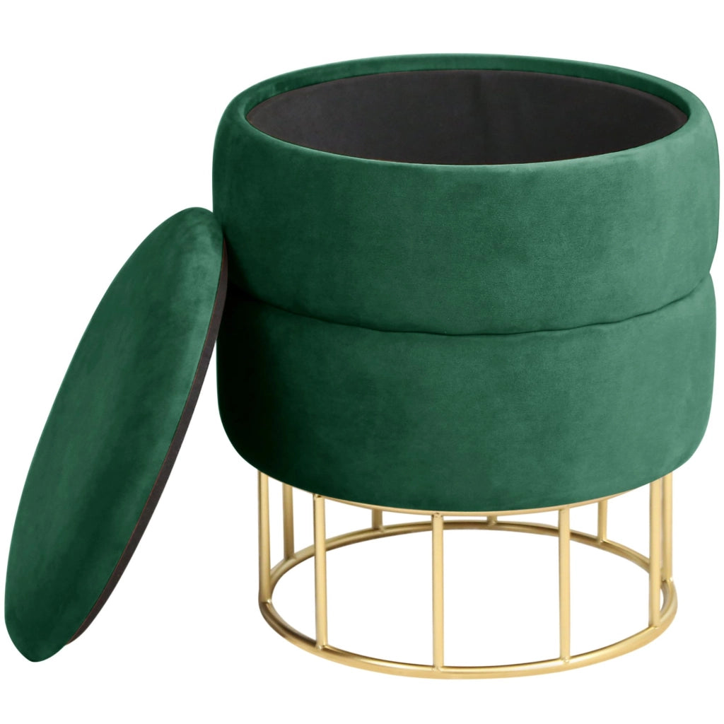 Pouf a scomparto rotonda in velluto trapuntato AKORD ELZA colore Verde bottiglia