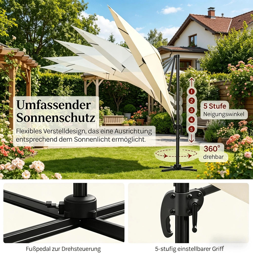 OMBRELLONE da Giardino Rotondo 3 m Beige in Metallo e Poliestere