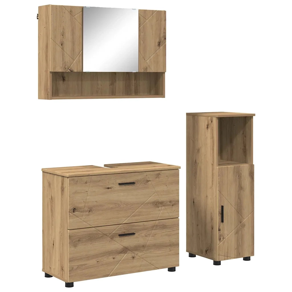 Set di mobili per il bagno con porta 3 pcs Rovere artigianale 3393032
