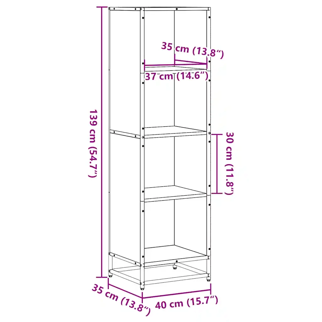 Libreria-Scaffale per Libri-Mobile di Stoccaggio Rovere Fumo 40x35x139 cm in Truciolato