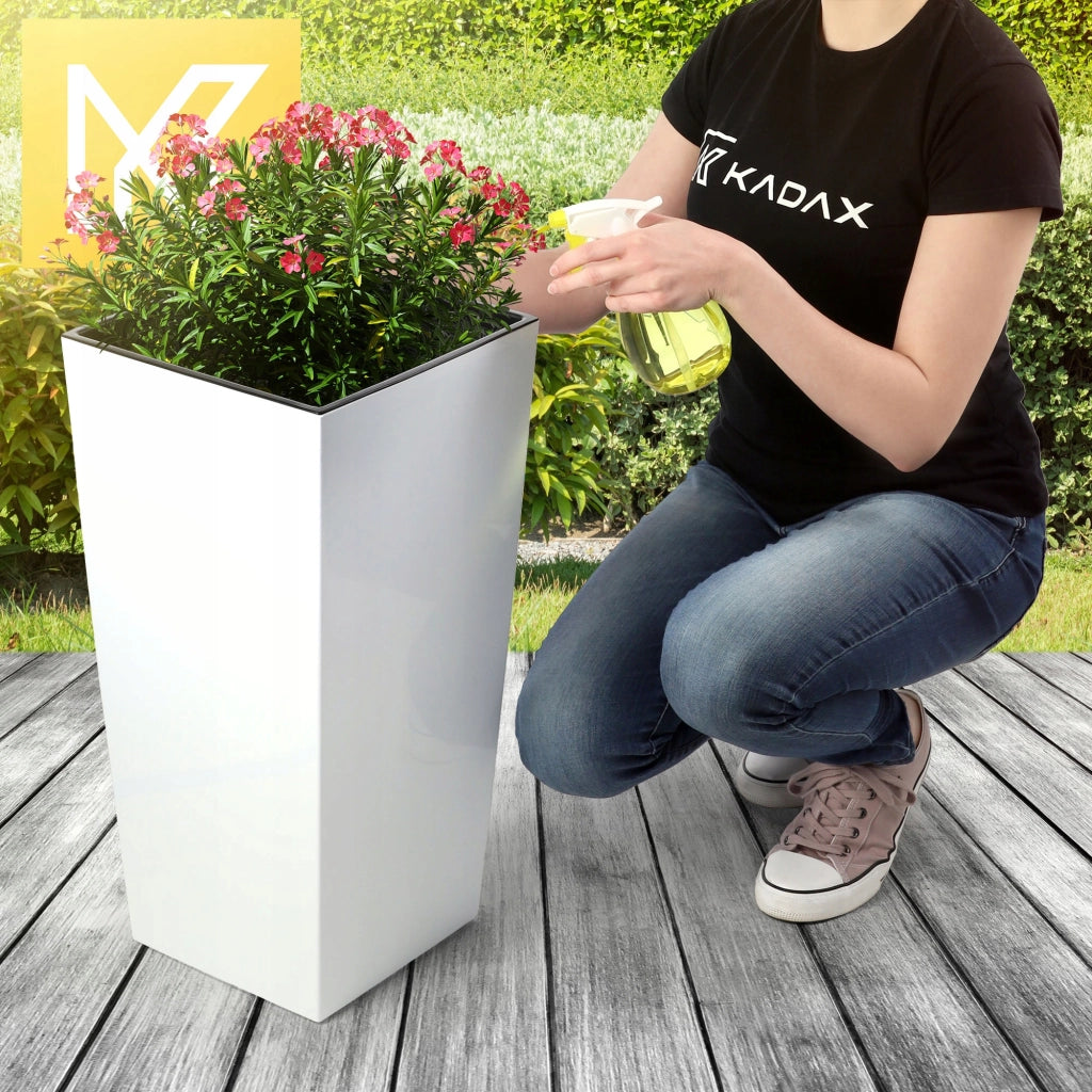 Set di 3 vasi da fiori KADAX, vasi da giardino + inserti, alti, grandi, bianchi, 37+47+57 cm