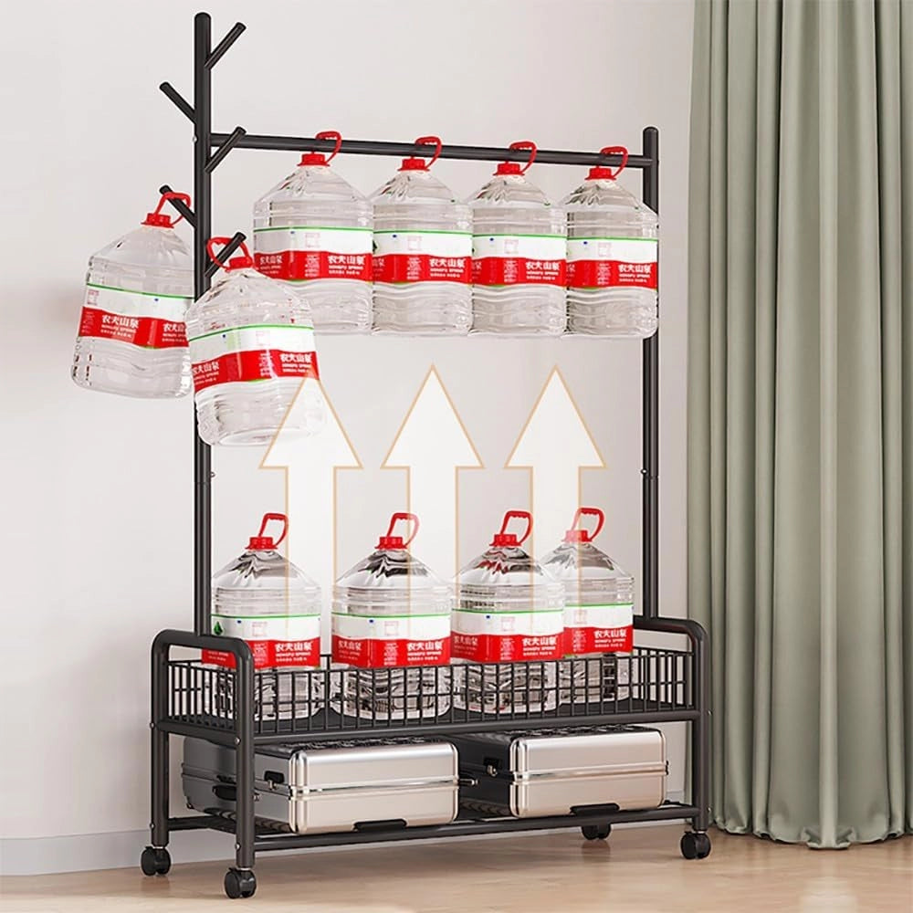 Appendiabiti Industriale con Struttura in Acciaio per riporre Le Scarpe, Ganci e Ripiani, Appendiabiti con Ruote, 90/120 cm x 35 cm x 176 cm, Organizer per corridoio, Supporta Fino a 100 kg