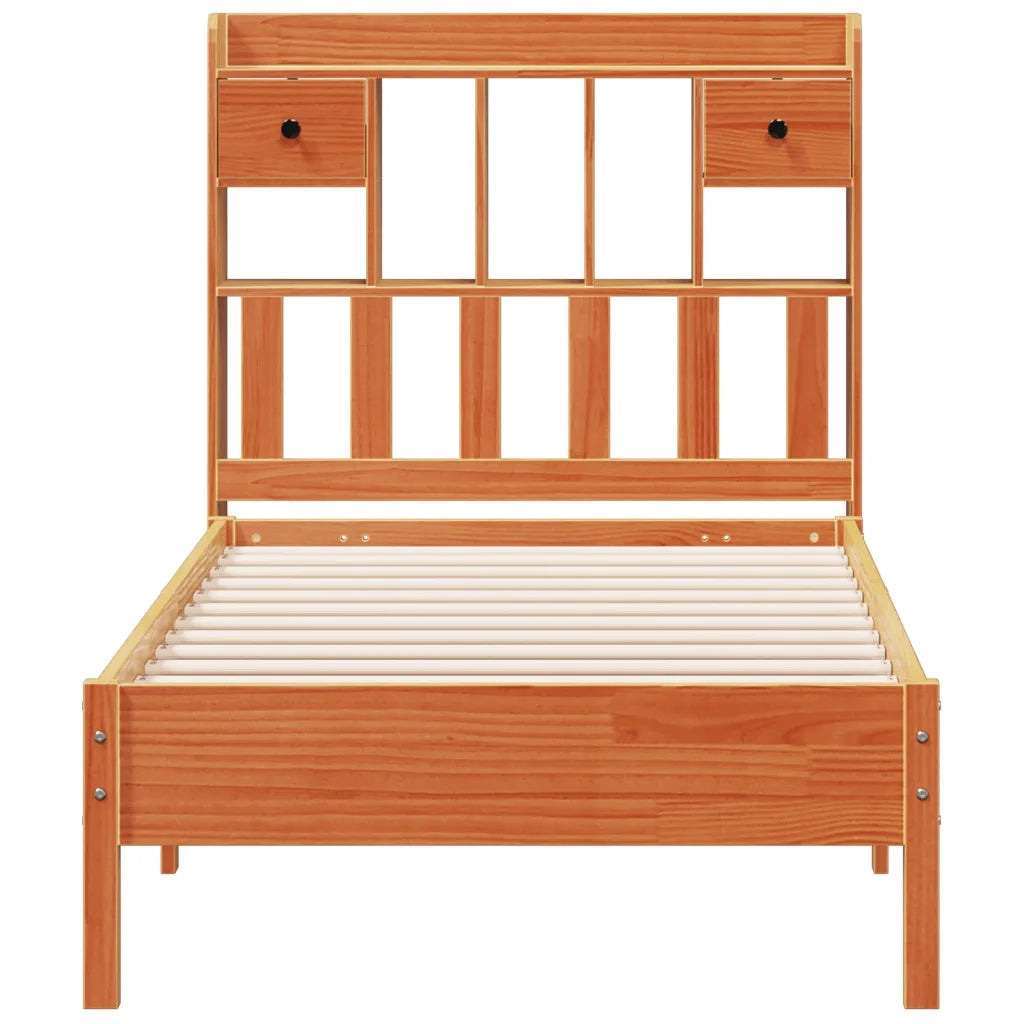 Letto Libreria senza Materasso Marrone Cera 75x190 cm in Pino 3322935