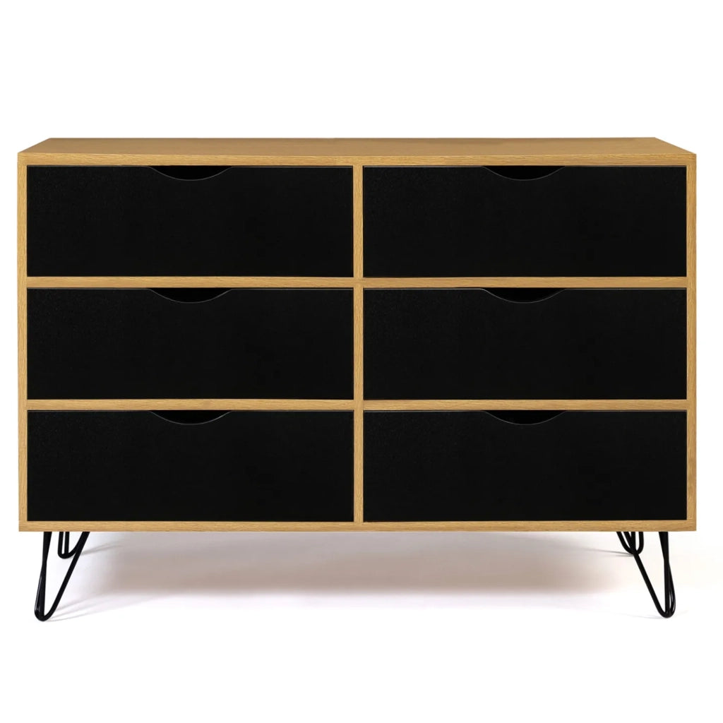 IDMarket - NOEMI Cassettone vintage a 6 cassetti da 110 cm gamba a spillo in legno