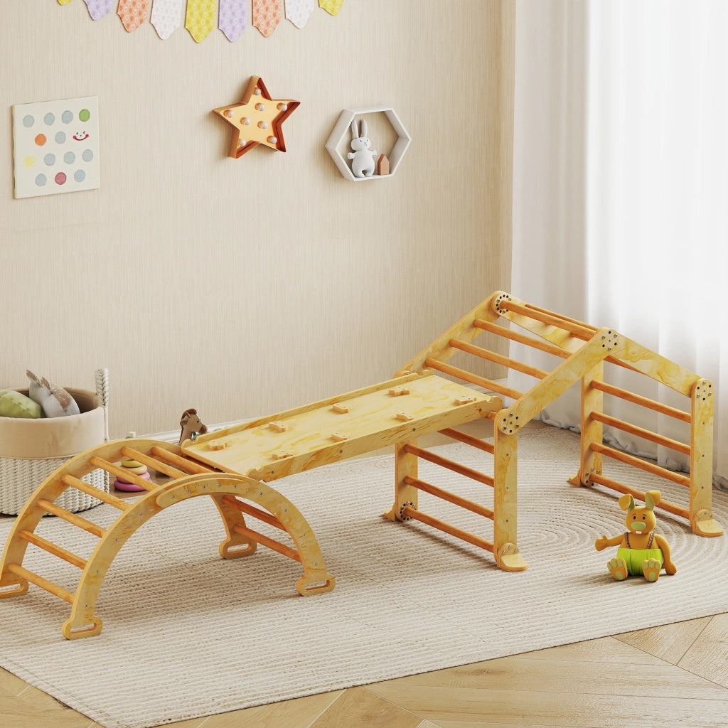 Casetta con Scivolo e Scaletta per Bambini ¨C zephmum ¨C Legno Naturale 90x140x120