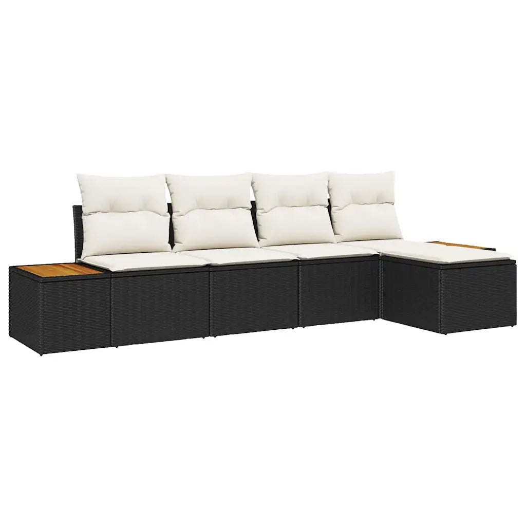 Set Divano da Giardino con cuscino 5 pz | Set Salotto da Giardino Nero Poly Rattan