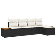Set Divano da Giardino con cuscino 5 pz | Set Salotto da Giardino Nero Poly Rattan
