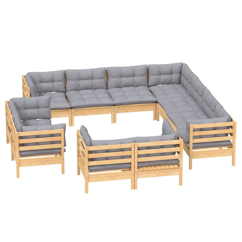 Set Divani da Giardino 11 pz con Cuscini Grigi Massello di Pino 3096934