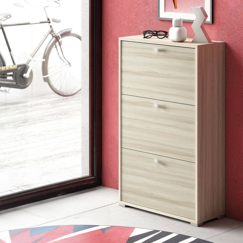Mobile Portascarpe Axinite, Scarpiera 18 Paia Made in Italy, 67x28x112h cm Marrone Rovere
