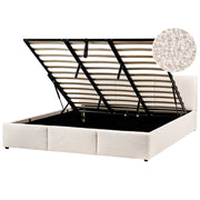 Letto matrimoniale in tessuto bouclè bianco sporco con contenitore 180 x 200 cm Testiera Rivestita Funzione Contenitore