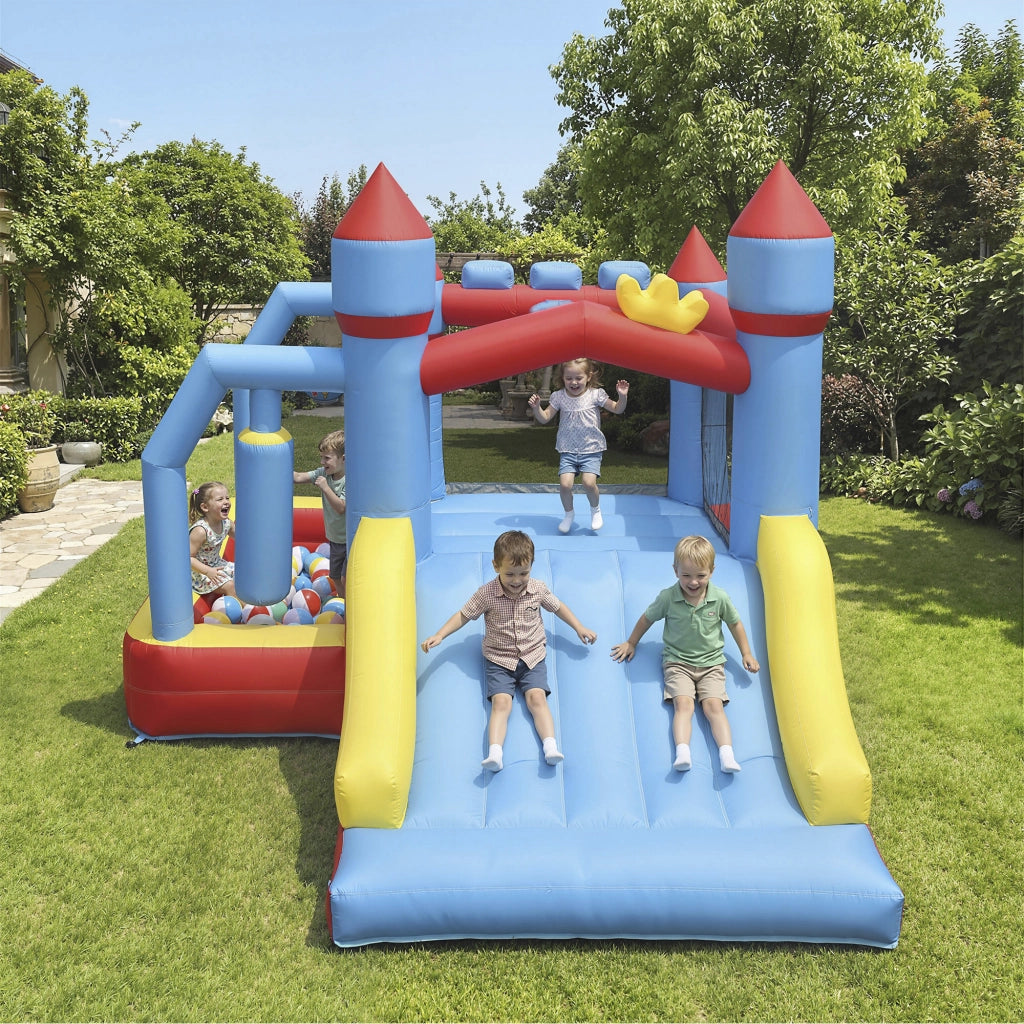 Parco acquatico gonfiabile 5 in 1 con soffiatore, scivoli, trampolino ¨C zephmum ¨C multicolore